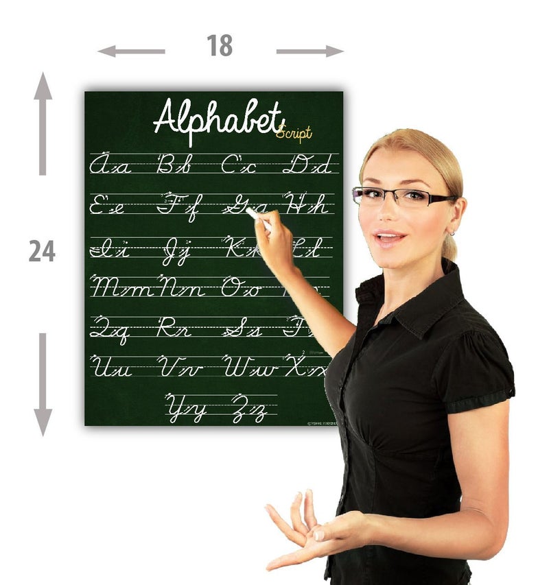 Young N Refined ABC Cursive Script Alphabet poster STANDARD SIZE chart LAMINATED teaching classroom decoration Young N Refined (18x24) - Image 3